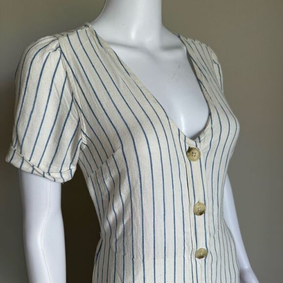 Old Navy Blue Striped V-Neck Button Midi Dress Sz XS - Picture 5 of 9
